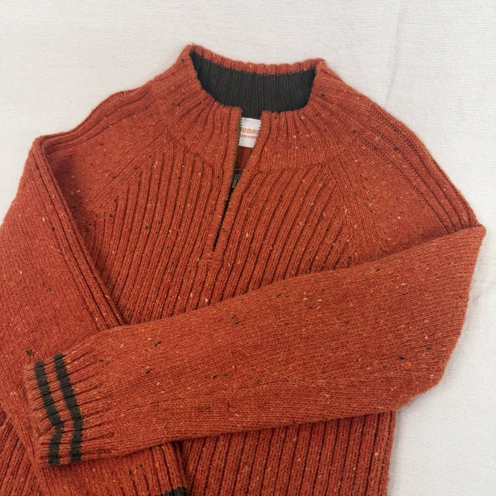 Sonoma Boys Ribbed Knit Quarter Zip Pullover Sweater Rust Orange Donegal Medium